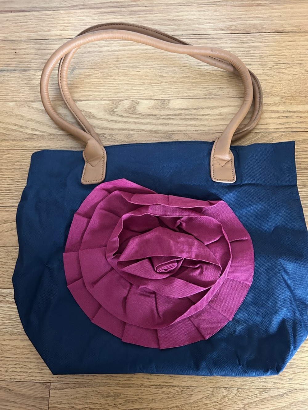 Navy Tote Bag with Pink Rosette Accent Goldwell